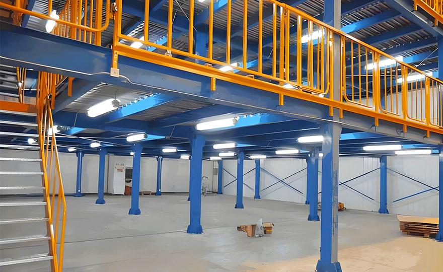 Can heavy forklifts be driven on the floor of the steel platform storage rack?