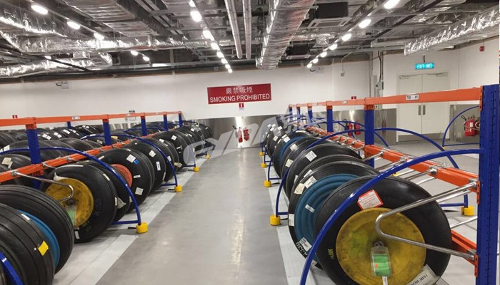 Special storage rack for tires at Hong Kong International Airport